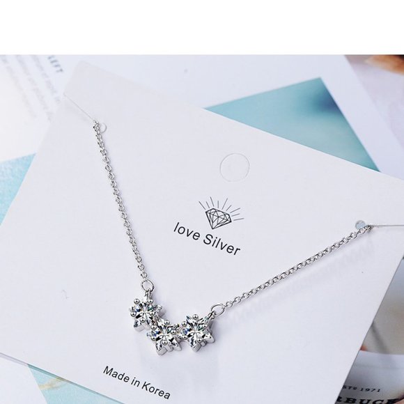 #NEW 925 Sterling Silver Diamond Triple Star Necklace - Picture 5 of 5